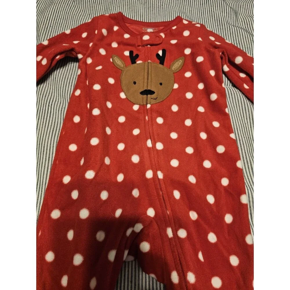 Carter's Just One You Baby Reindeer Red / White Fleece Footed Pajamas NWT 6M